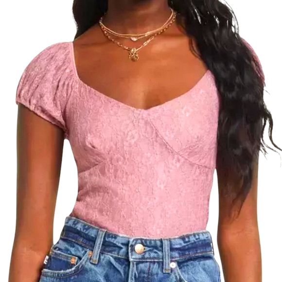 Nordstrom Tops - Nordstrom x BP Puff Sleeve Lace Top in Pink Nostalgia